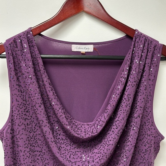 Calvin Klein Women's Elegant Sparkly Sequin Mesh Sleeveless Purple, size 0X - Picture 3 of 5